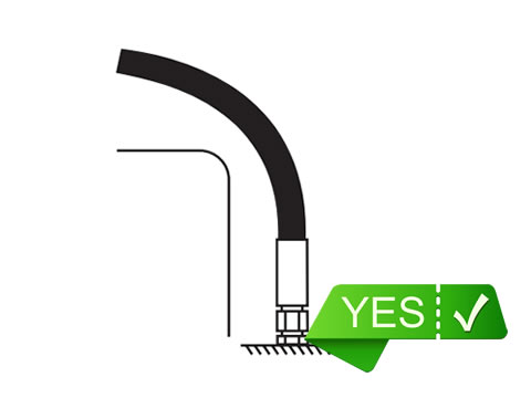A drawing shows right installation of high pressure rubber hose with suitable radius to avoid abrasion.