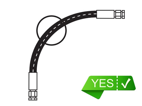 A drawing of high pressure rubber hose installation without twisting.
